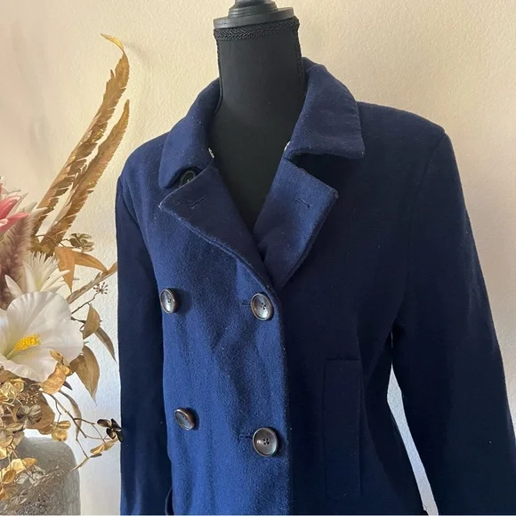 Old Navy Deep Blue Double Breasted Wool Coat - Picture 3 of 12